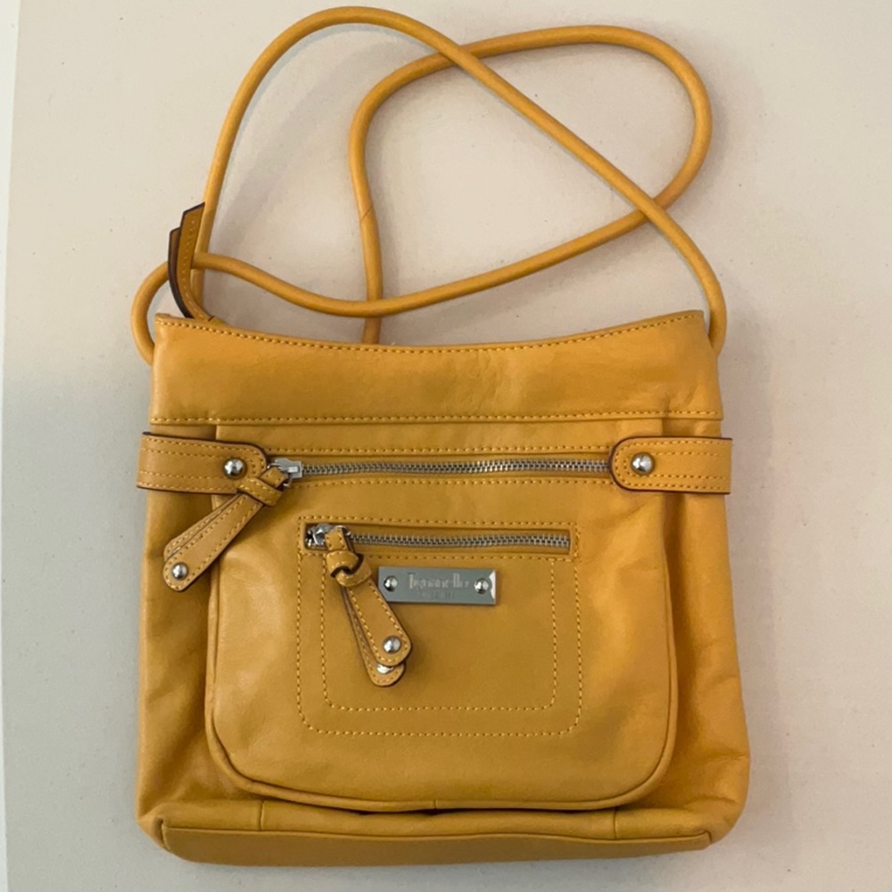 Tignanello Mustard Yellow Leather Cross Body Bag Purse